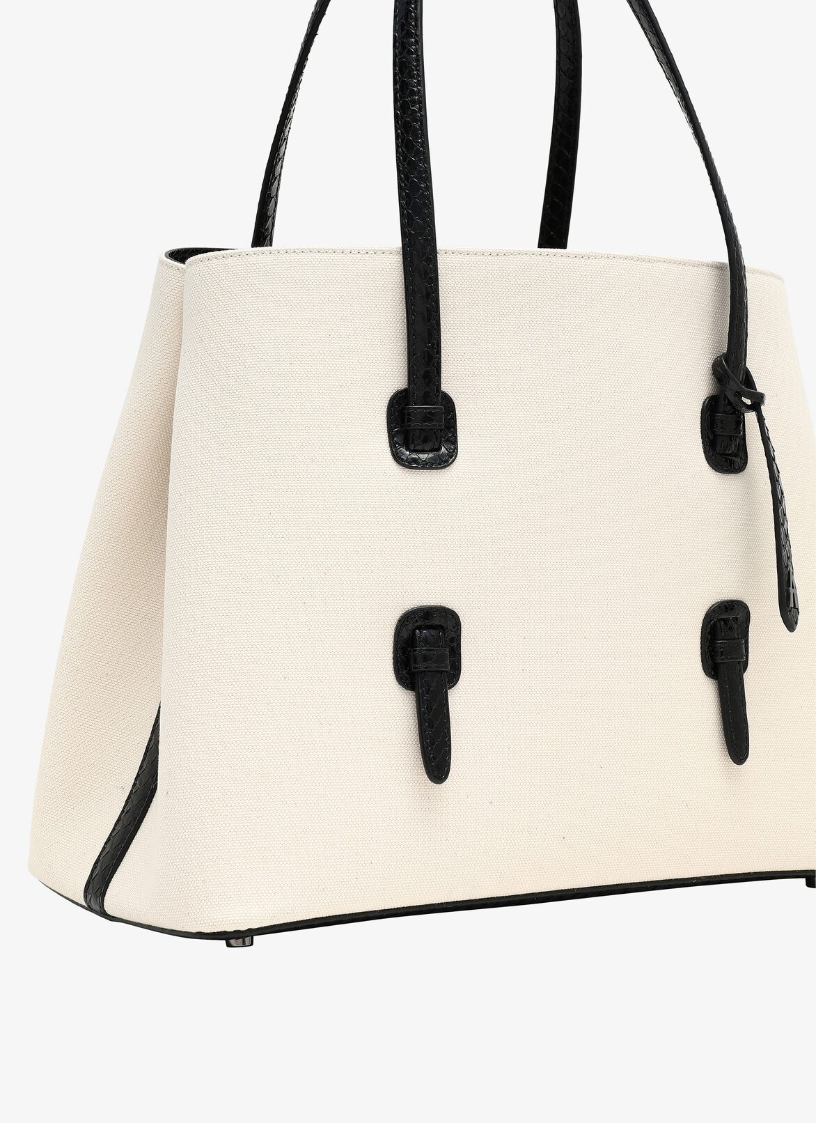 MINA MEDIUM CANVAS+ELAPHE IVORY/BLACK ALAÏA IVORY/BLACK  MINA MEDIUM CANVAS+ELAPHE IVORY/BLACK